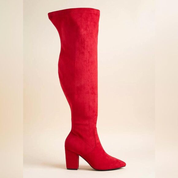 Torrid Plus size Red faux suede over the knee thigh high boots 7.5 WW Orig $99 - Picture 1 of 7